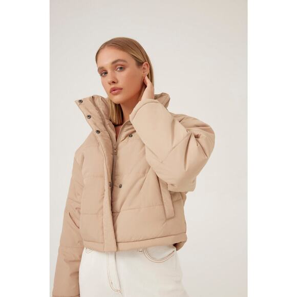 THE FIFTH LABEL Remake Puffer Tan Bomber Jacket Cropped XS - Picture 1 of 14